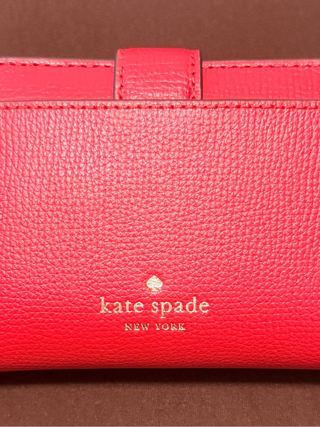 Kate Spade Red Pebbled Leather Card Holder With Gold Logo